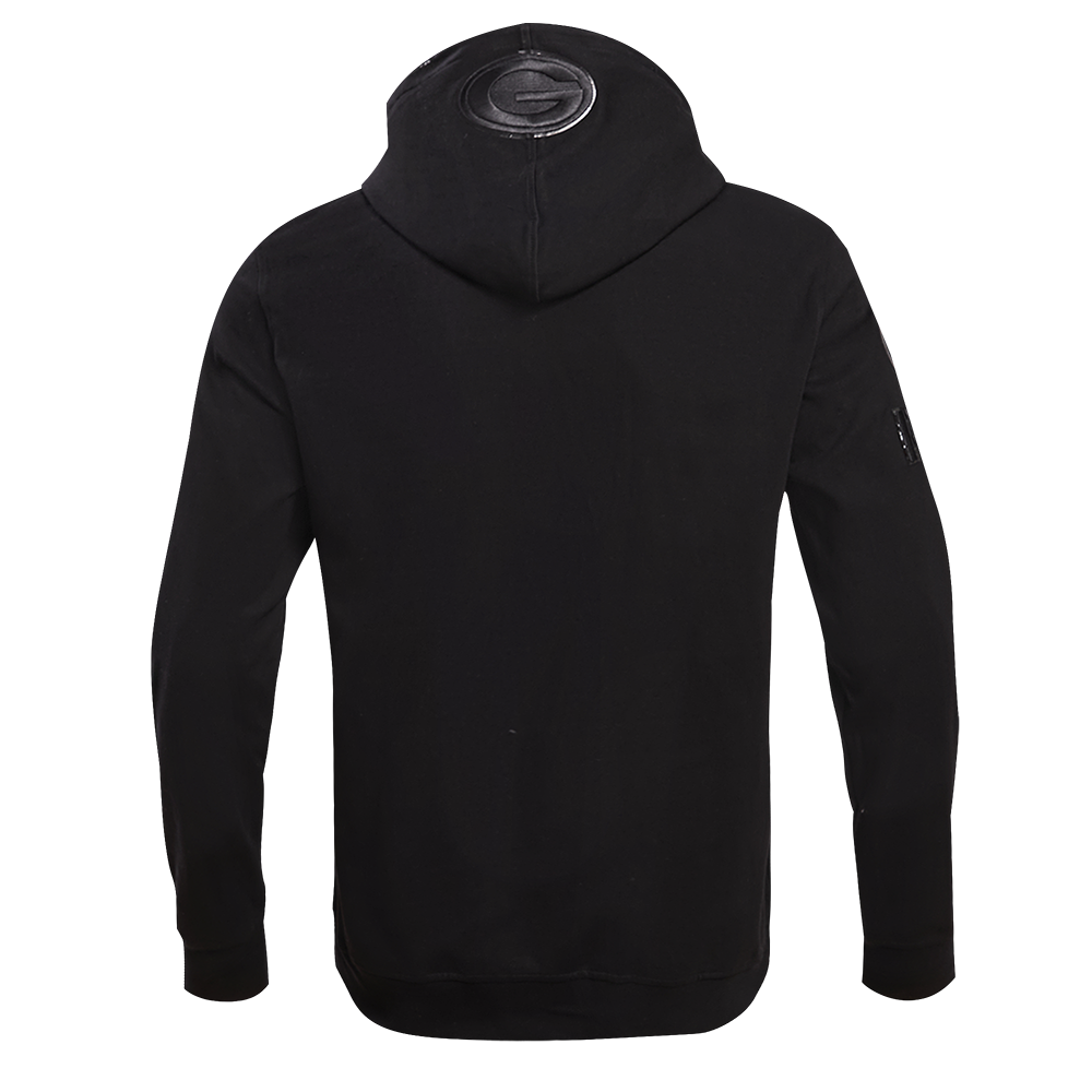 NFL GREEN BAY PACKERS TRIPLE BLACK MEN'S DOUBLE KNIT PULLOVER HOODIE (TRIPLE BLACK)