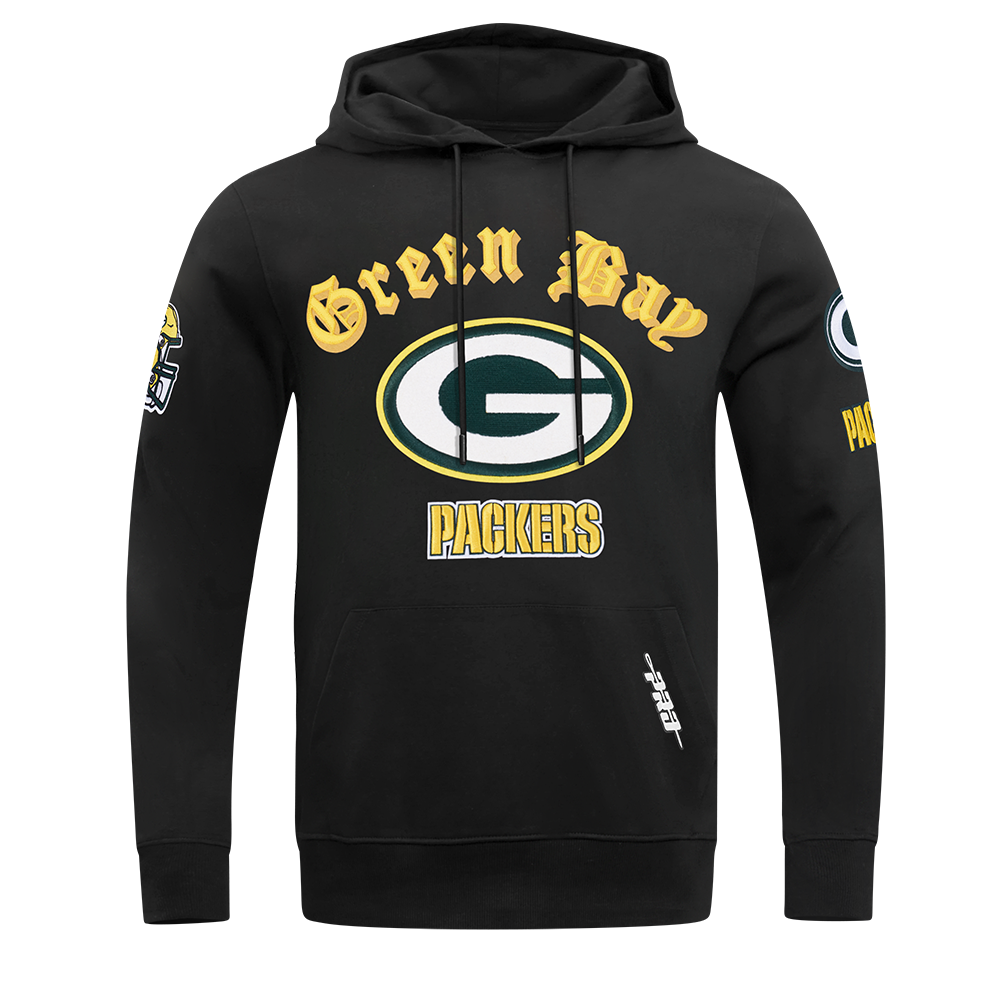 NFL GREEN BAY PACKERS OLD ENGLISH CHANDAIL À CAPUCHON POUR HOMME (NOIR)