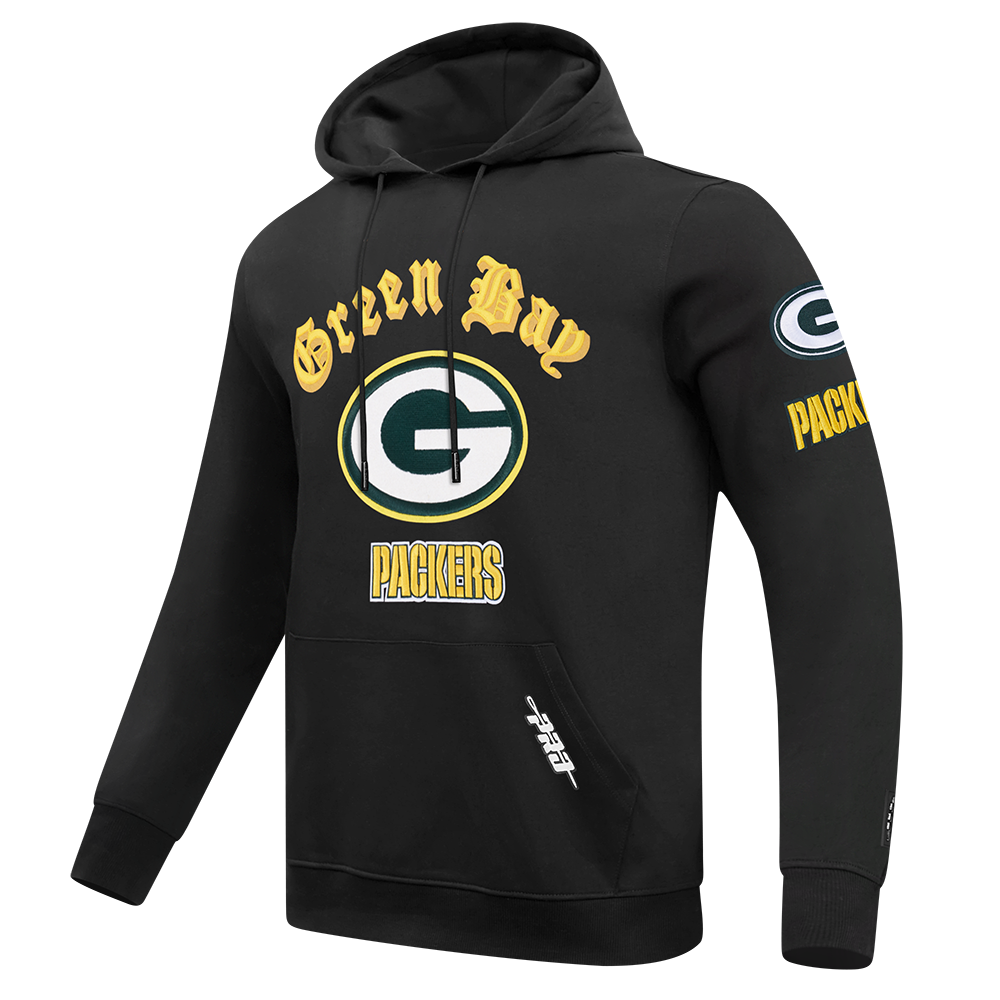 NFL GREEN BAY PACKERS OLD ENGLISH MEN'S PO HOODIE (BLACK)