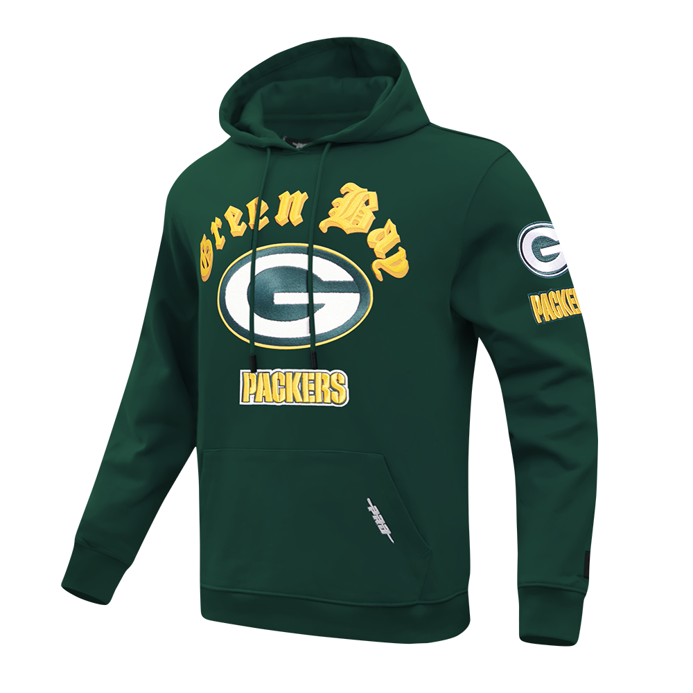 NFL GREEN BAY PACKERS OLD ENGLISH MEN'S PO HOODIE (FOREST GREEN)
