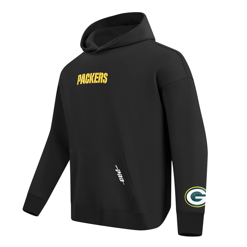 NFL GREEN BAY PACKERS WINGSPAN MEN'S DROP SHOULDER PO HOODIE (BLACK)