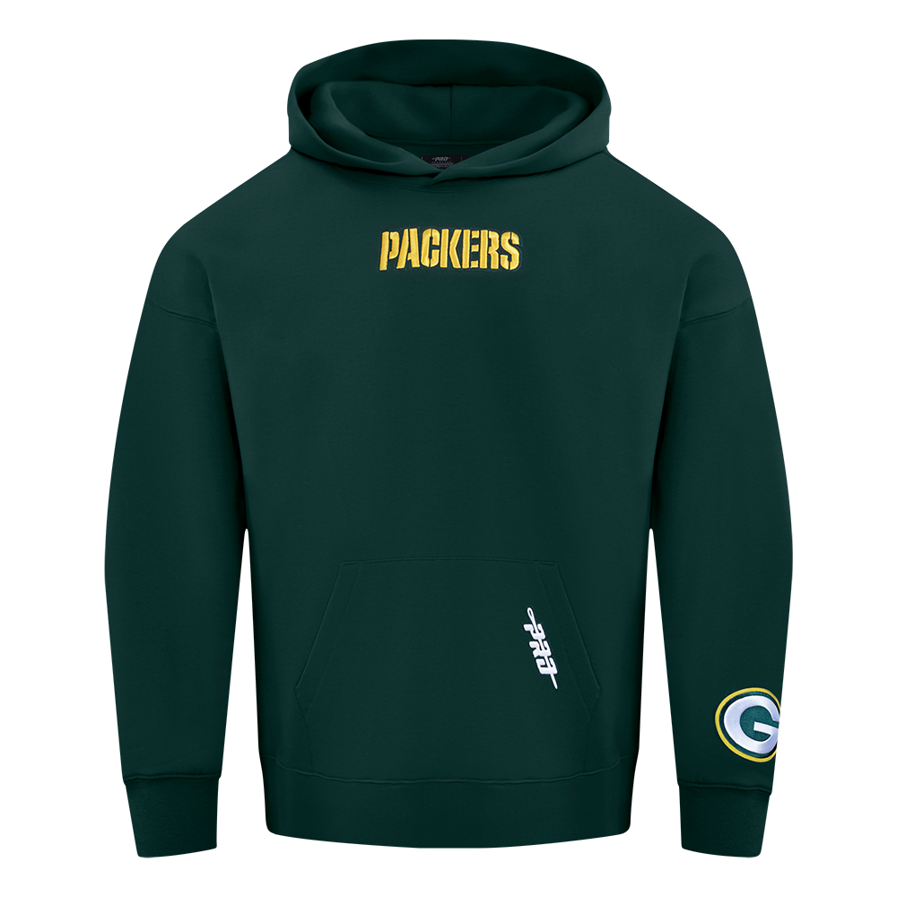 NFL GREEN BAY PACKERS WINGSPAN MEN'S DROP SHOULDER FLEECE PULLOVER HOODIE (FOREST GREEN)
