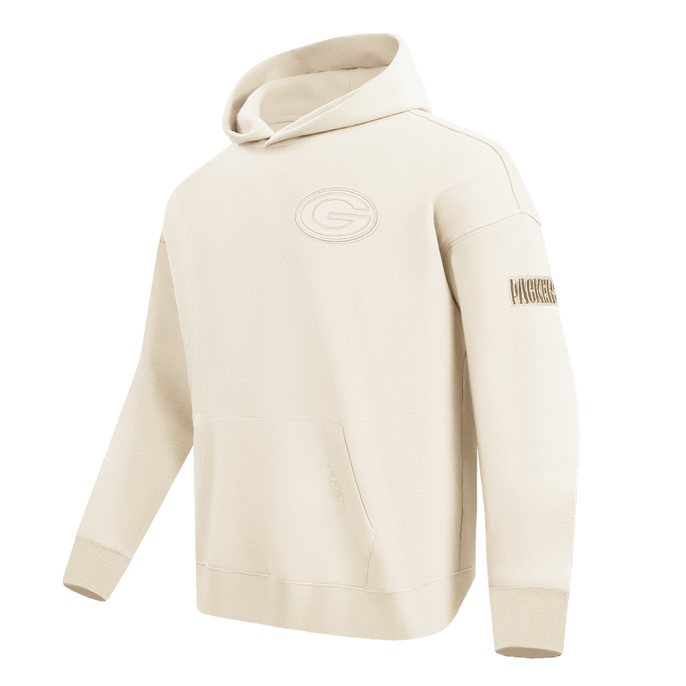 NFL GREEN BAY PACKERS NEUTRAL MEN'S DROP SHOULDER PULLOVER HOODIE (EGGSHELL)