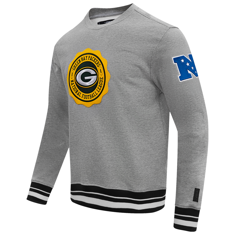 NFL GREEN BAY PACKERS CREST EMBLEM MEN'S RIB CREWNECK (HEATHER GRAY/BLACK)