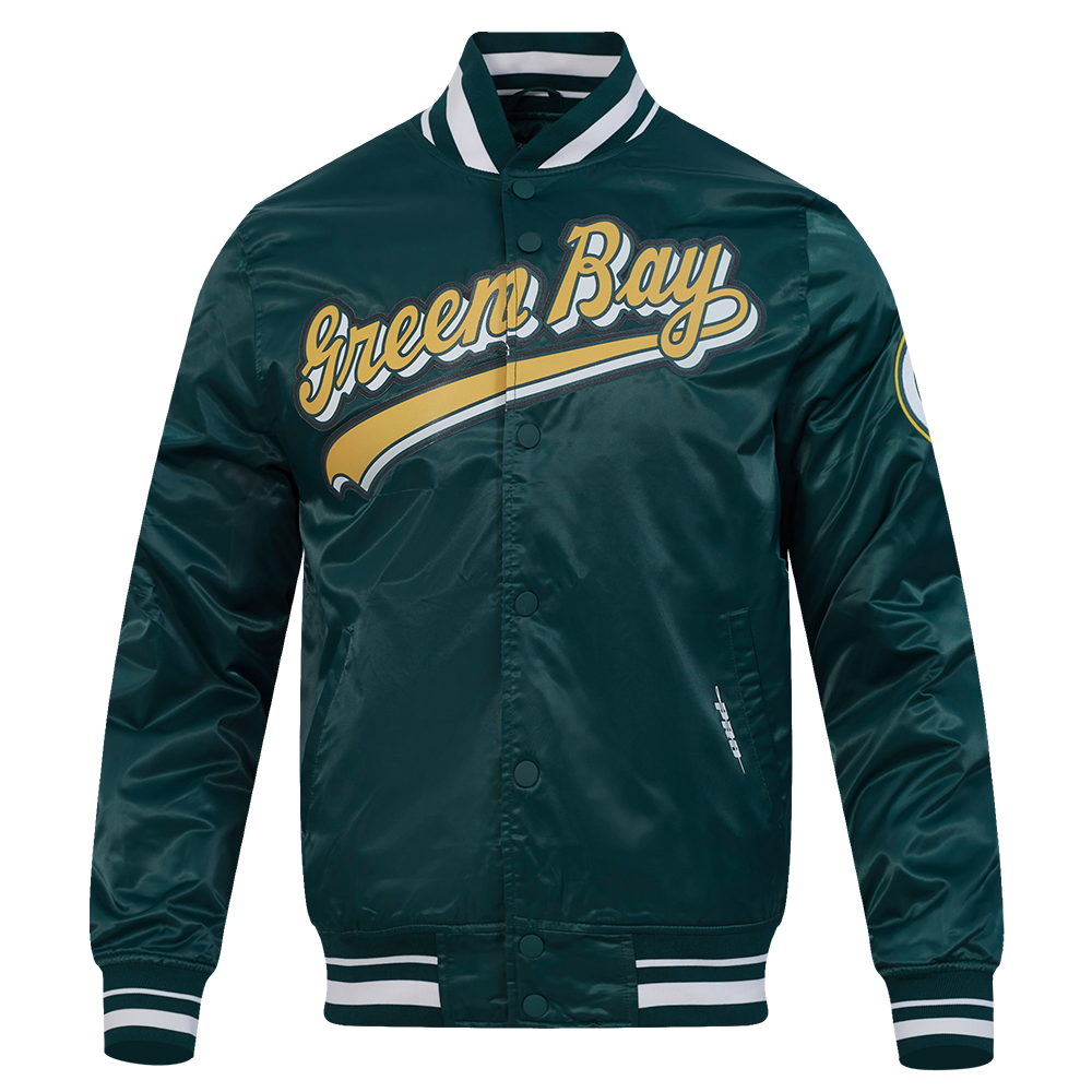 NFL GREEN BAY PACKERS SCRIPT TAIL MEN'S SATIN JACKET (FOREST GREEN)