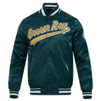 NFL GREEN BAY PACKERS SCRIPT TAIL MEN'S SATIN JACKET (FOREST GREEN)