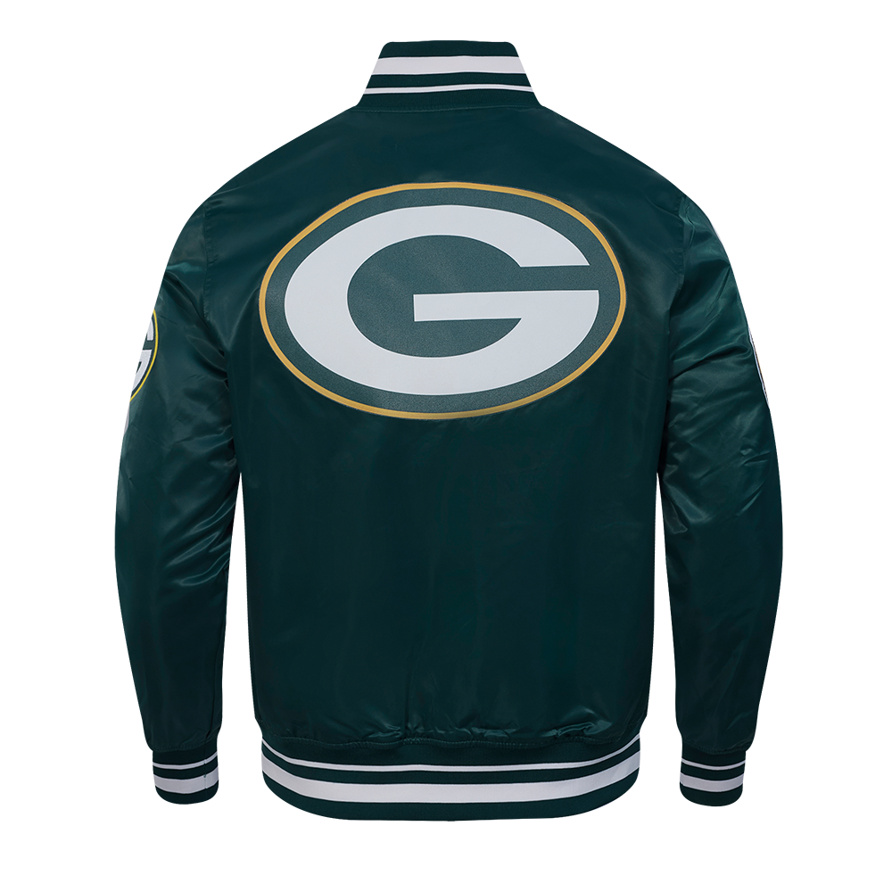 NFL GREEN BAY PACKERS SCRIPT TAIL MEN'S SATIN JACKET (FOREST GREEN)