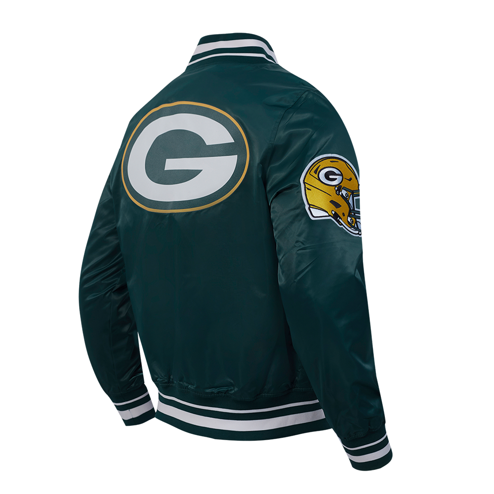 NFL GREEN BAY PACKERS SCRIPT TAIL MEN'S SATIN JACKET (FOREST GREEN)