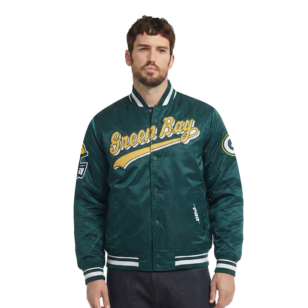 NFL GREEN BAY PACKERS SCRIPT TAIL BLOUSON EN SATIN POUR HOMME (VERT FORÊT)