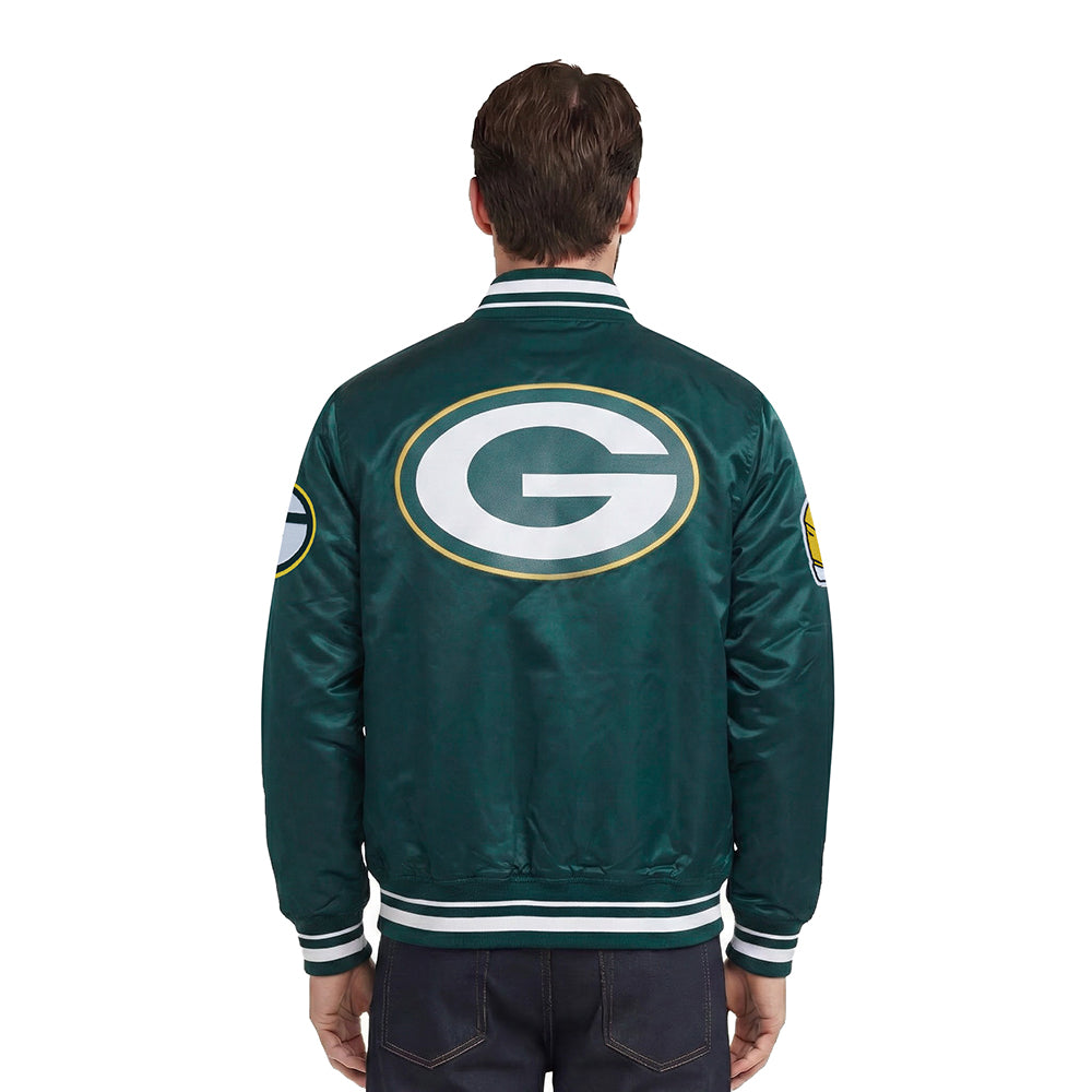 NFL GREEN BAY PACKERS SCRIPT TAIL MEN'S SATIN JACKET (FOREST GREEN)