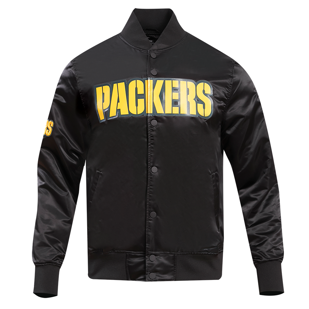 NFL GREEN BAY PACKERS BLOUSON EN SATIN À GRAND LOGO POUR HOMME (NOIR)