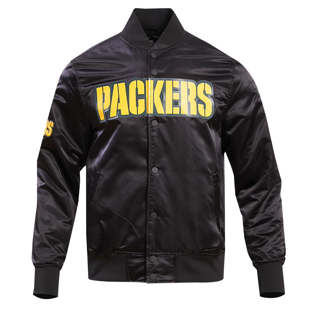 NFL GREEN BAY PACKERS BLOUSON EN SATIN À GRAND LOGO POUR HOMME (NOIR)