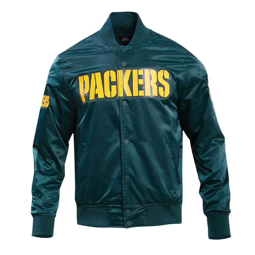 NFL GREEN BAY PACKERS BIG LOGO MEN'S SATIN JACKET (FOREST GREEN)