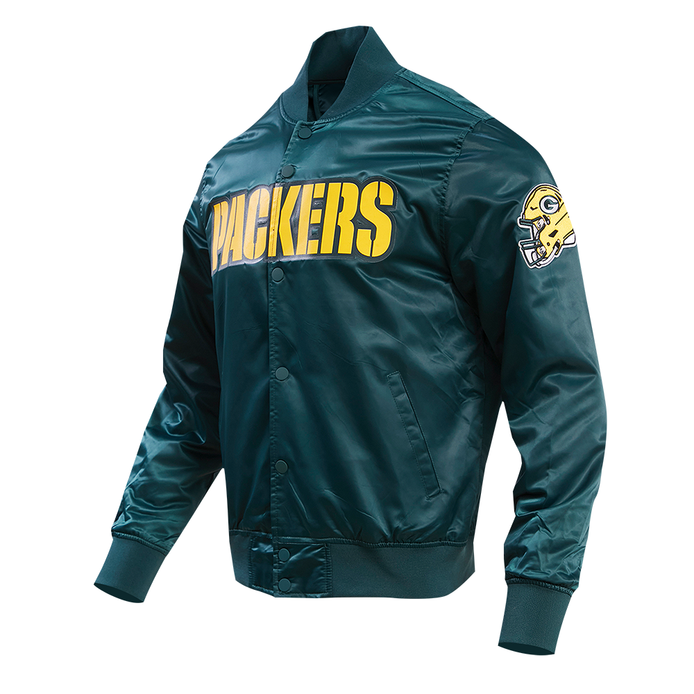 NFL GREEN BAY PACKERS BIG LOGO MEN'S SATIN JACKET (FOREST GREEN)