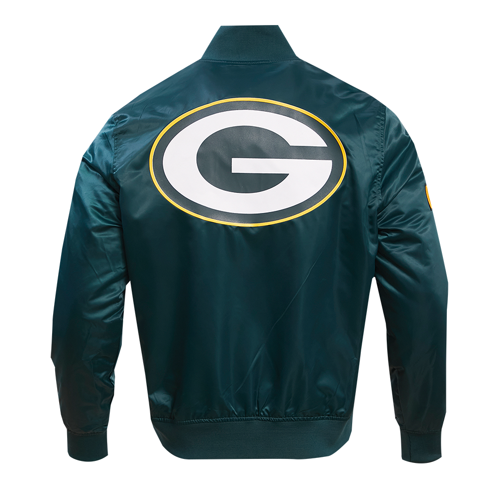 NFL GREEN BAY PACKERS BIG LOGO MEN'S SATIN JACKET (FOREST GREEN)