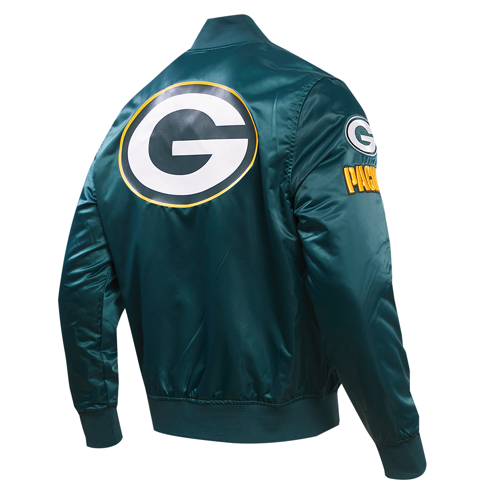 NFL GREEN BAY PACKERS BIG LOGO MEN'S SATIN JACKET (FOREST GREEN)