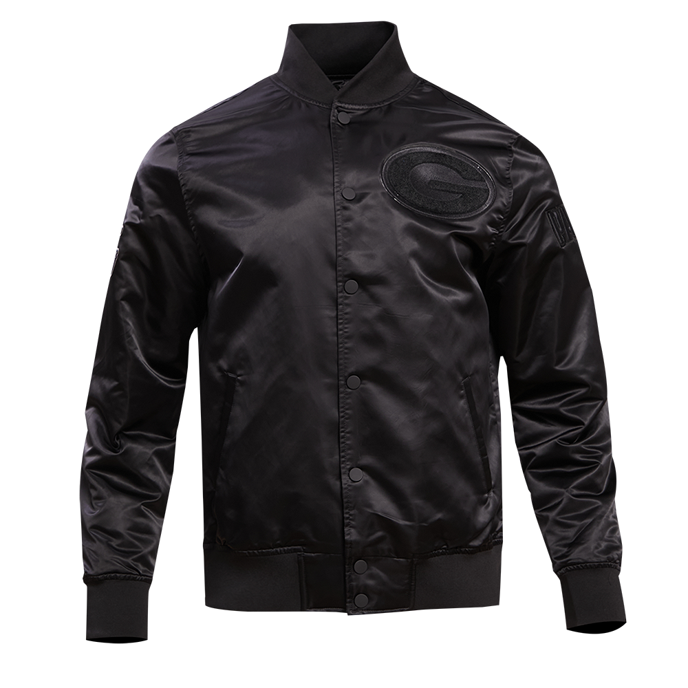 NFL GREEN BAY PACKERS TRIPLE BLACK MEN'S SATIN JACKET (TRIPLE BLACK MEN'S)