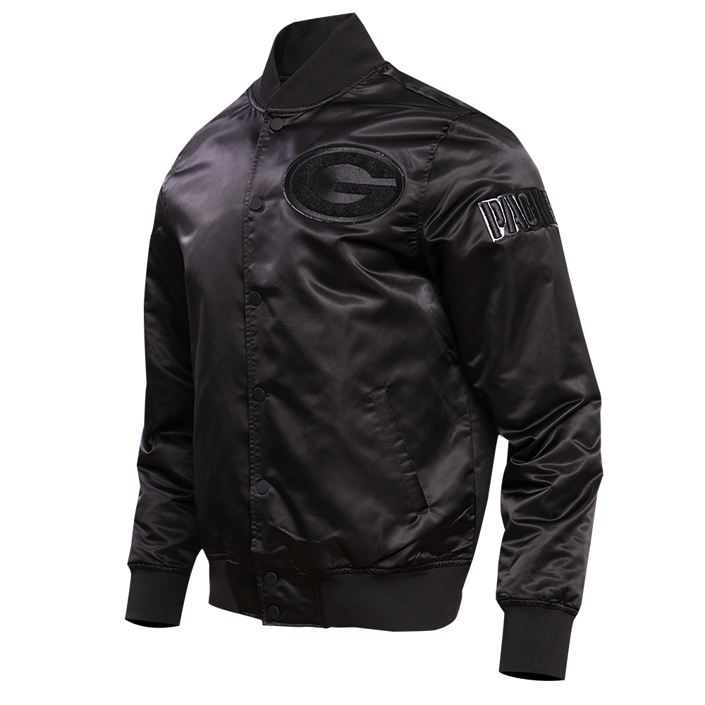 NFL GREEN BAY PACKERS TRIPLE BLACK MEN'S SATIN JACKET (TRIPLE BLACK MEN'S)