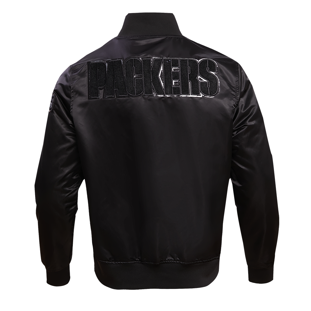 NFL GREEN BAY PACKERS TRIPLE BLACK MEN'S SATIN JACKET (TRIPLE BLACK MEN'S)