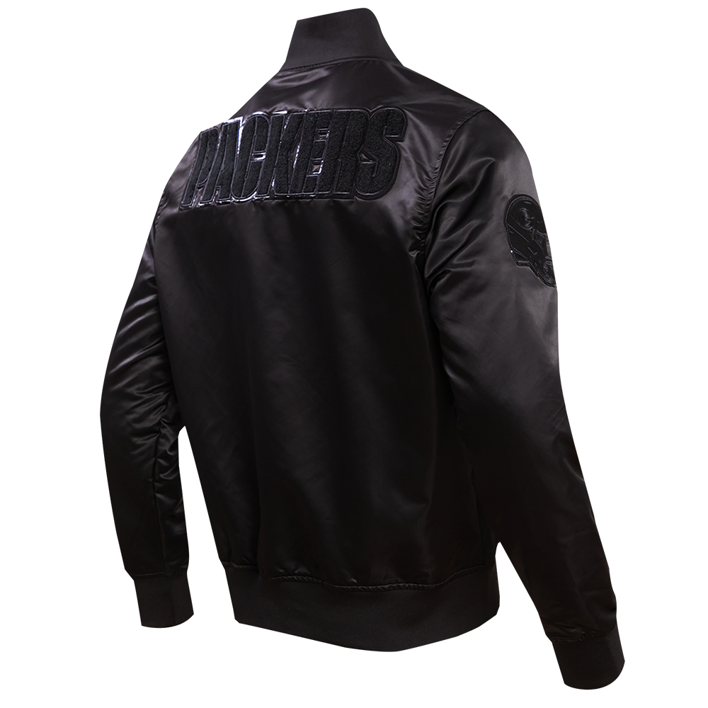 NFL GREEN BAY PACKERS TRIPLE BLACK MEN'S SATIN JACKET (TRIPLE BLACK MEN'S)