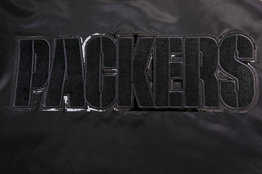 NFL GREEN BAY PACKERS TRIPLE BLACK MEN'S SATIN JACKET (TRIPLE BLACK MEN'S)