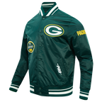 NFL GREEN BAY PACKERS OLD ENGLISH MEN'S RIB SATIN JACKET (FOREST GREEN)