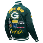NFL GREEN BAY PACKERS OLD ENGLISH MEN'S RIB SATIN JACKET (FOREST GREEN)