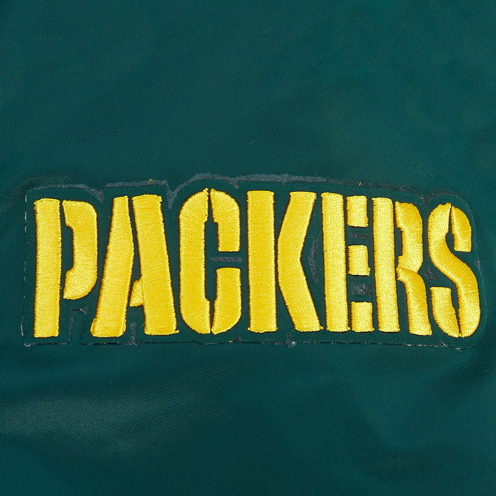 NFL GREEN BAY PACKERS OLD ENGLISH MEN'S RIB SATIN JACKET (FOREST GREEN)