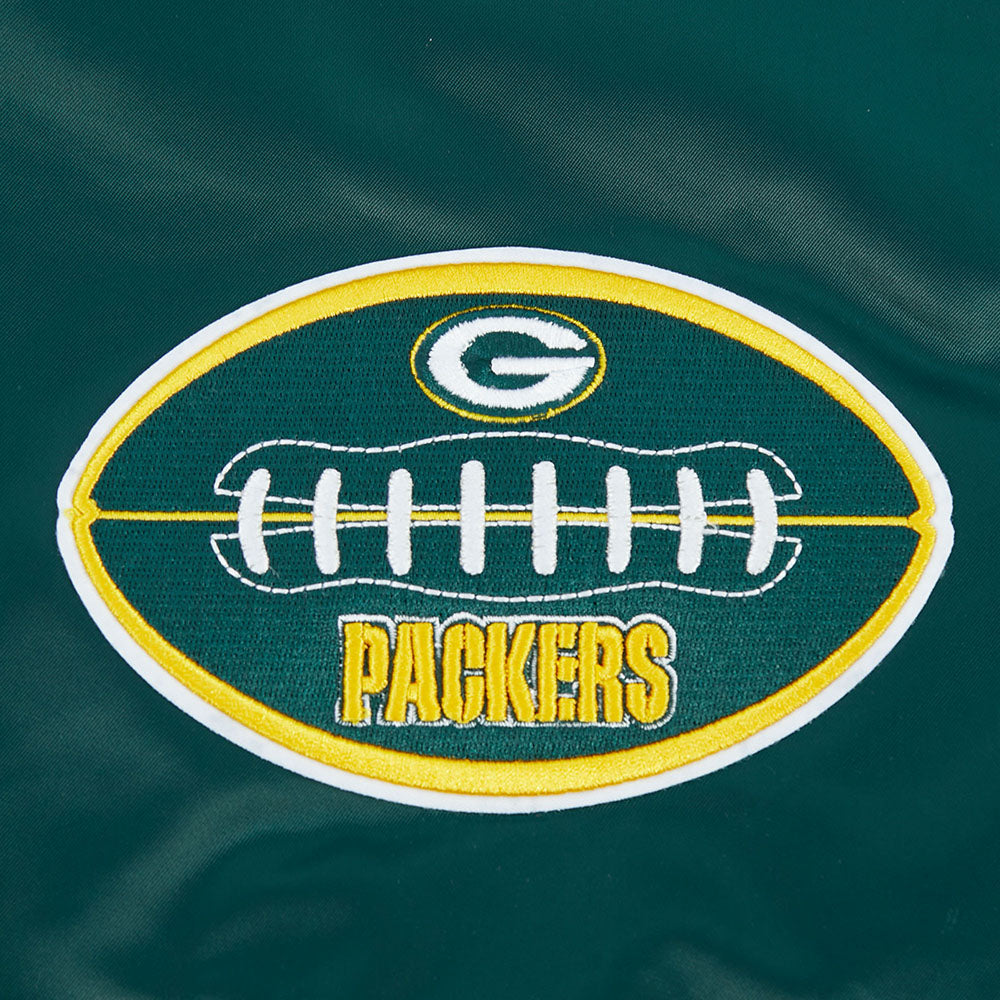 NFL GREEN BAY PACKERS OLD ENGLISH MEN'S RIB SATIN JACKET (FOREST GREEN)