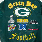 NFL GREEN BAY PACKERS OLD ENGLISH MEN'S RIB SATIN JACKET (FOREST GREEN)