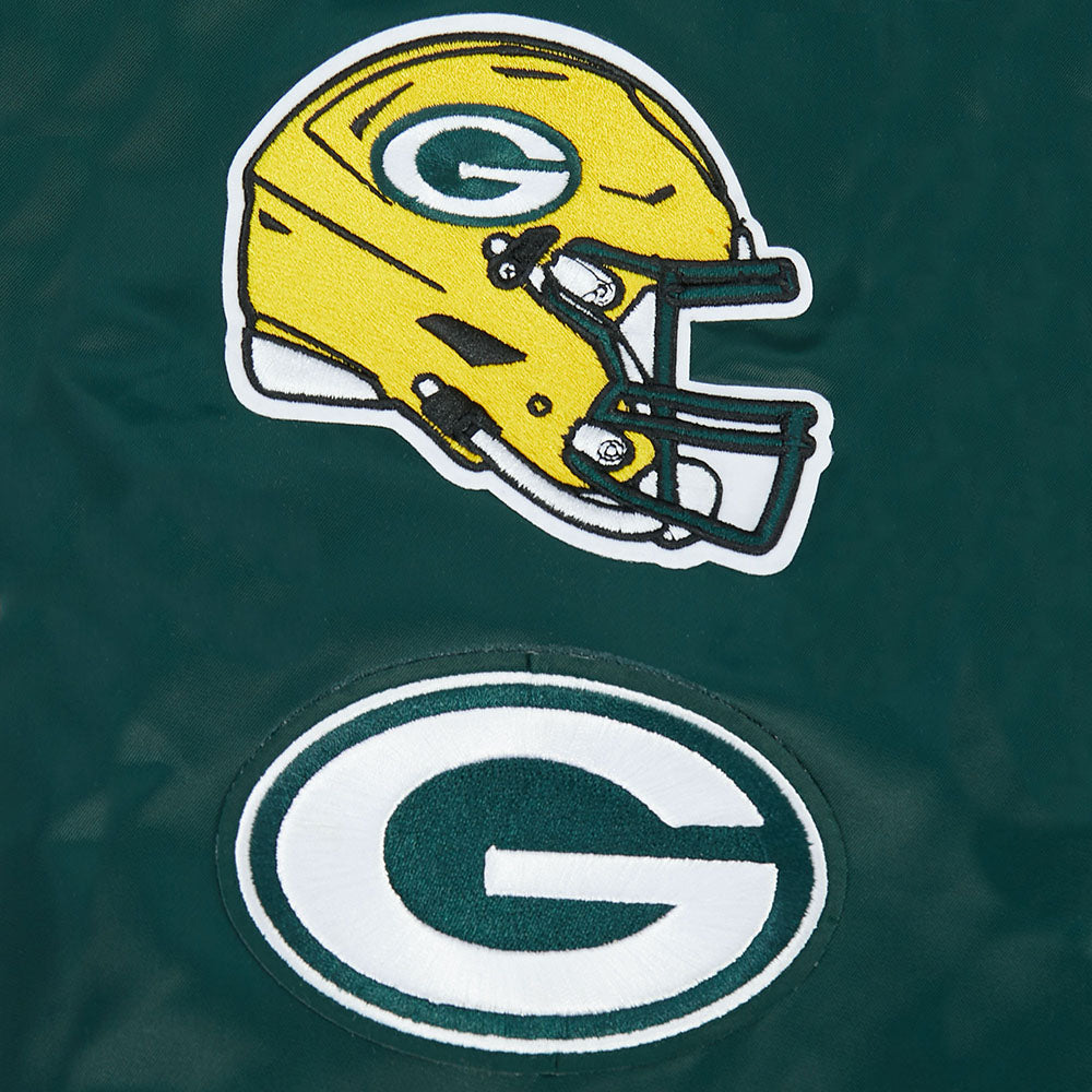 NFL GREEN BAY PACKERS OLD ENGLISH MEN'S RIB SATIN JACKET (FOREST GREEN)
