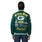 NFL GREEN BAY PACKERS OLD ENGLISH MEN'S RIB SATIN JACKET (FOREST GREEN)