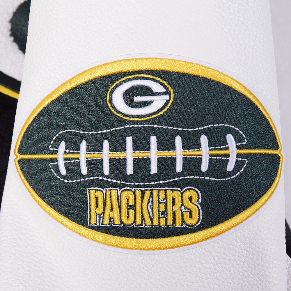 NFL GREEN BAY PACKERS OLD ENGLISH MEN'S RIB WOOL VARSITY JACKET (BLACK/WHITE)