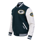 NFL GREEN BAY PACKERS OLD ENGLISH MEN'S RIB WOOL VARSITY JACKET (FOREST GREEN/WHITE)