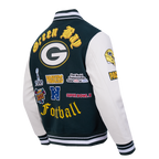 NFL GREEN BAY PACKERS OLD ENGLISH MEN'S RIB WOOL VARSITY JACKET (FOREST GREEN/WHITE)