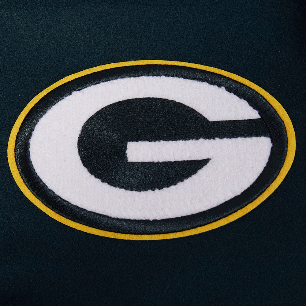 NFL GREEN BAY PACKERS OLD ENGLISH MEN'S RIB WOOL VARSITY JACKET (FOREST GREEN/WHITE)