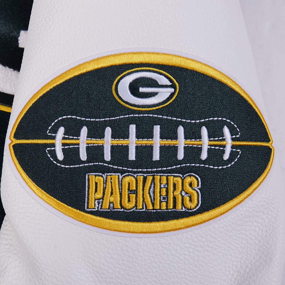 NFL GREEN BAY PACKERS OLD ENGLISH MEN'S RIB WOOL VARSITY JACKET (FOREST GREEN/WHITE)