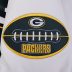 NFL GREEN BAY PACKERS OLD ENGLISH MEN'S RIB WOOL VARSITY JACKET (FOREST GREEN/WHITE)