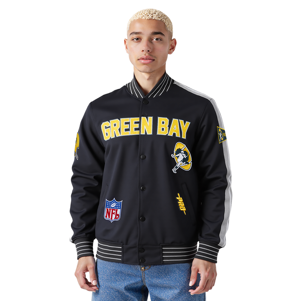 NFL GREEN BAY PACKERS BLOUSON RÉTRO PRO GAME DAY (NOIR/ARGENT/BLANC)