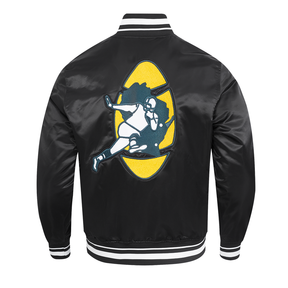NFL GREEN BAY PACKERS RETRO CLASSIC MEN'S RIB SATIN JACKET (BLACK)