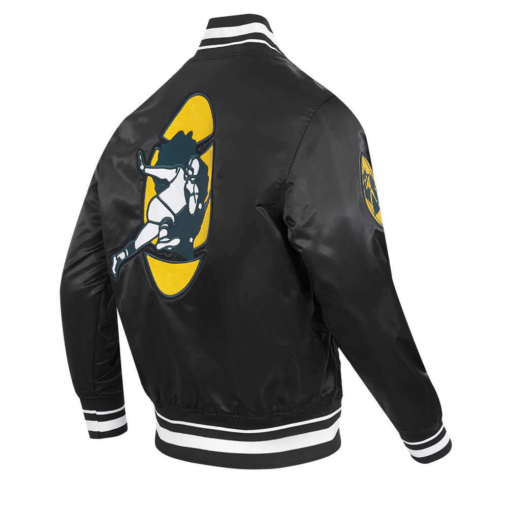NFL GREEN BAY PACKERS RETRO CLASSIC MEN'S RIB SATIN JACKET (BLACK)