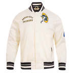 NFL GREEN BAY PACKERS RETRO CLASSIC MEN'S RIB SATIN JACKET (EGGSHELL/ BLACK)