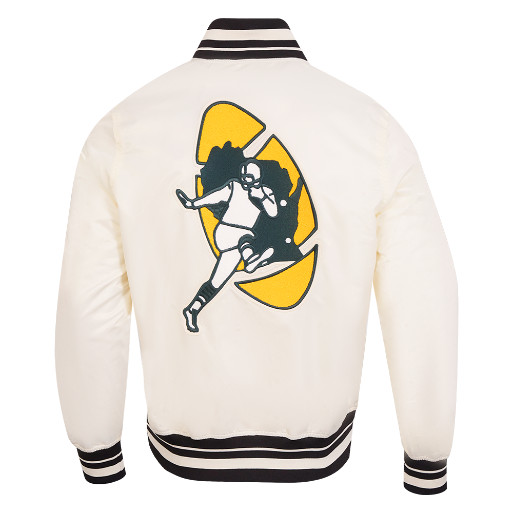 NFL GREEN BAY PACKERS RETRO CLASSIC MEN'S RIB SATIN JACKET (EGGSHELL/ BLACK)