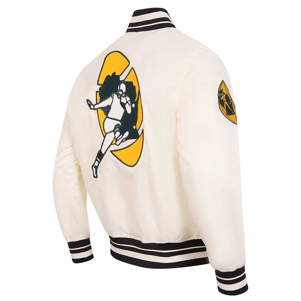 NFL GREEN BAY PACKERS RETRO CLASSIC MEN'S RIB SATIN JACKET (EGGSHELL/ BLACK)