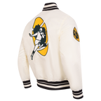 NFL GREEN BAY PACKERS RETRO CLASSIC MEN'S RIB SATIN JACKET (EGGSHELL/ BLACK)