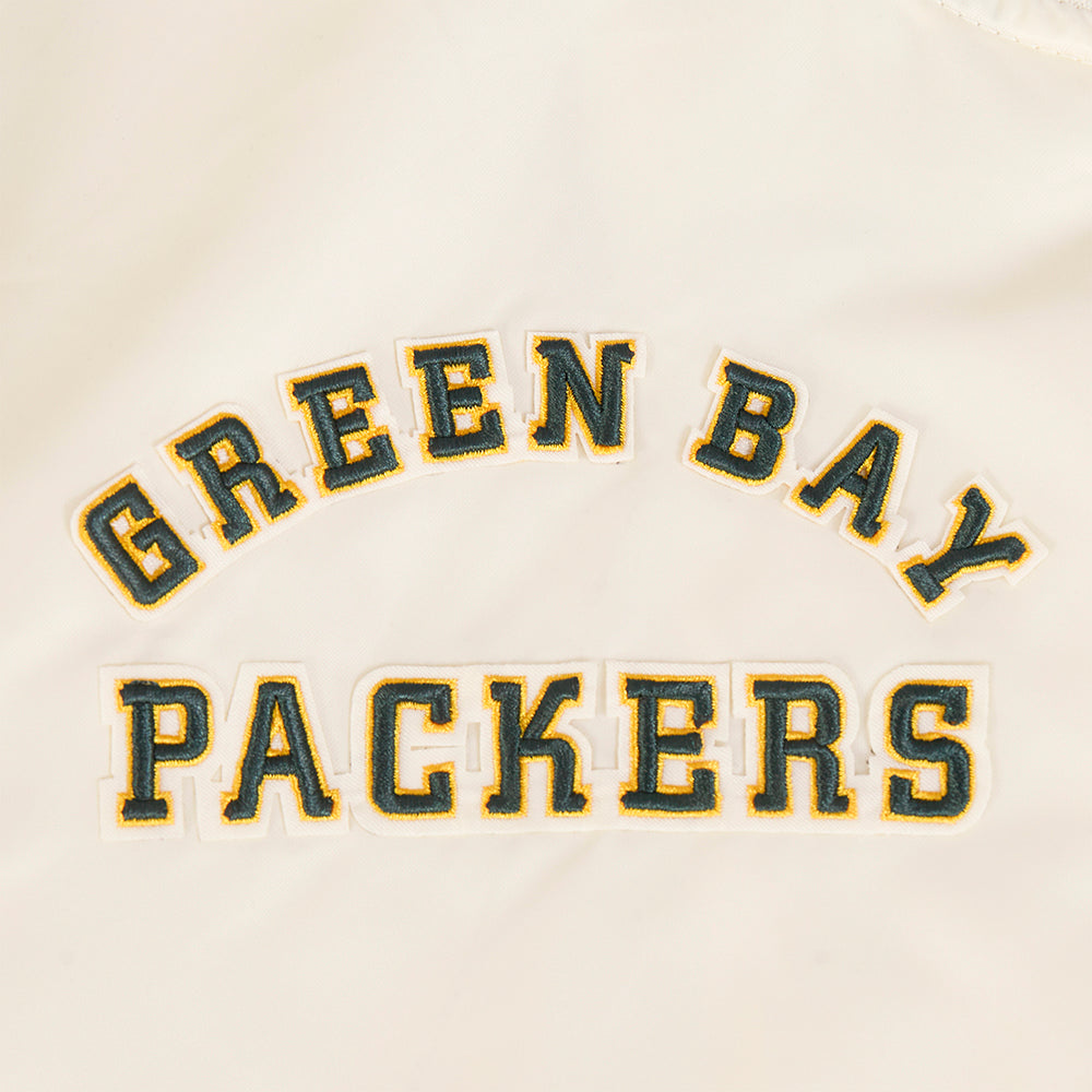 NFL GREEN BAY PACKERS RETRO CLASSIC MEN'S RIB SATIN JACKET (EGGSHELL/ BLACK)