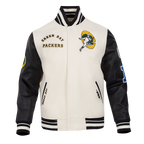 NFL GREEN BAY PACKERS RETRO CLASSIC MEN'S RIB WOOL VARSITY JACKET (EGGSHELL/ BLACK)