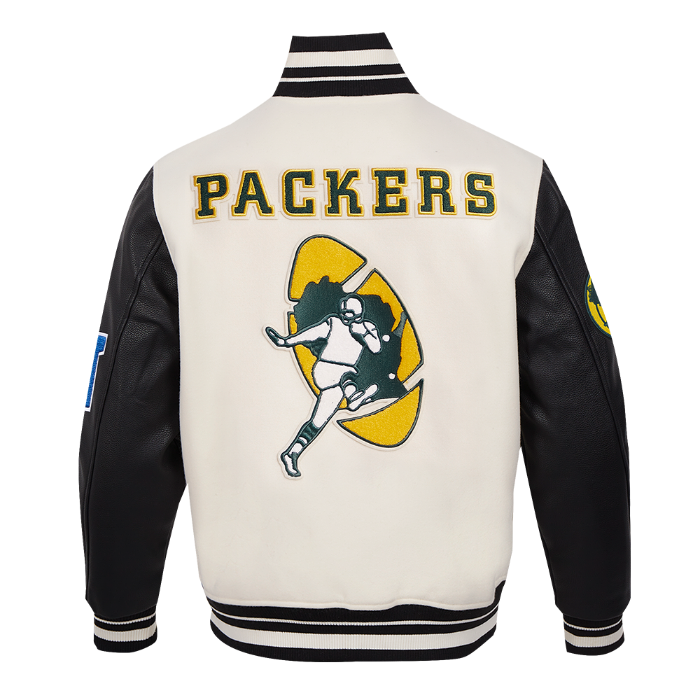 NFL GREEN BAY PACKERS RETRO CLASSIC MEN'S RIB WOOL VARSITY JACKET (EGGSHELL/ BLACK)