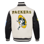 NFL GREEN BAY PACKERS RETRO CLASSIC MEN'S RIB WOOL VARSITY JACKET (EGGSHELL/ BLACK)