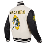NFL GREEN BAY PACKERS RETRO CLASSIC MEN'S RIB WOOL VARSITY JACKET (EGGSHELL/ BLACK)